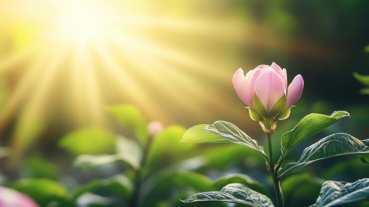 Jardín tranquilo de renacimiento Flores en flor en la luz fresca de la mañana
