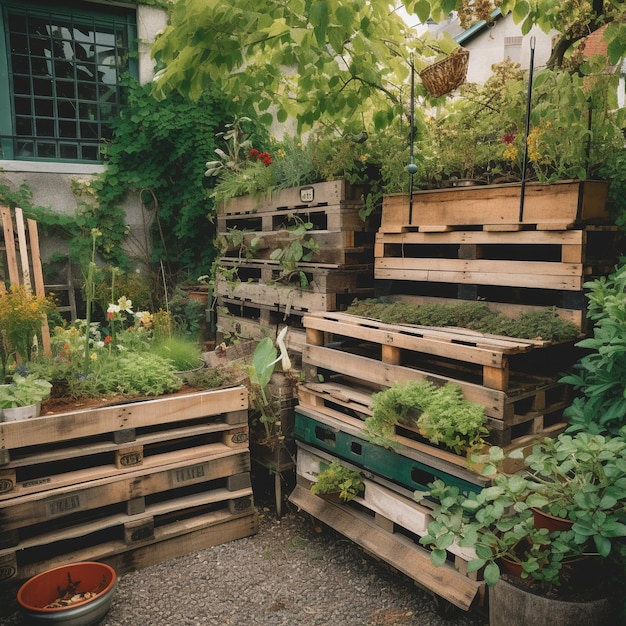 Jardín urbano con estética de bricolaje