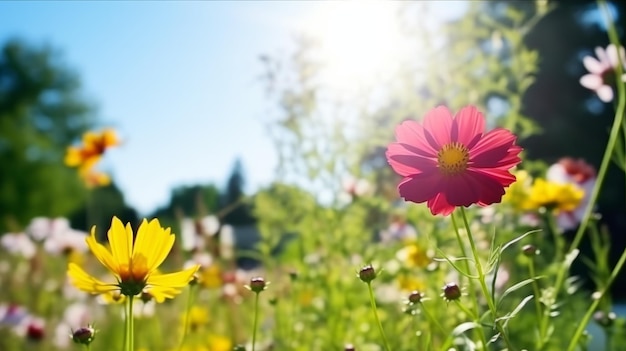 Jardín de verano paisaje hermosa flor de verano AI generativo