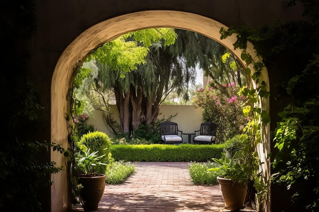 El jardín verde y exuberante captura la tranquilidad