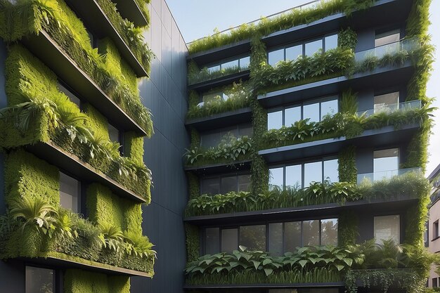 Jardín vertical de fachada verde en la arquitectura Edificio ecológico