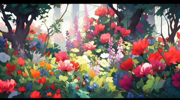 un jardín vibrante lleno de diversas especies de flores