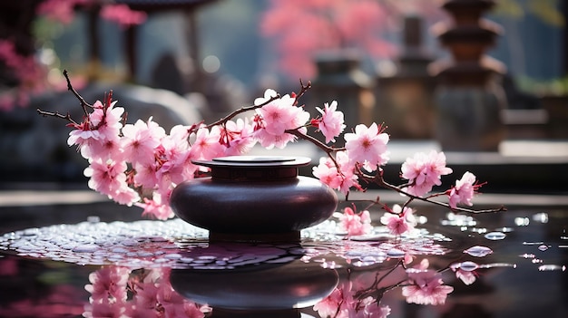 El jardín zen con la flor de Sakura