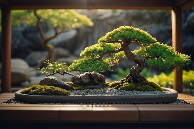 Foto jardín zen tranquilo con un árbol bonsai