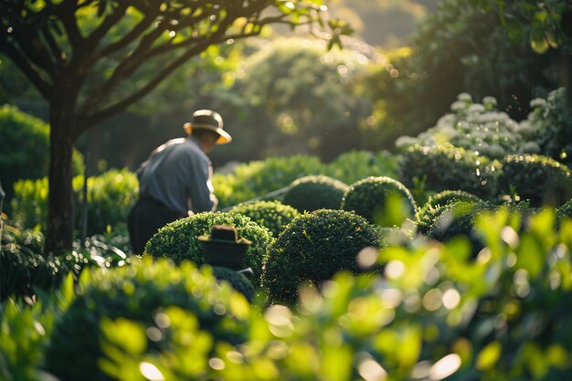 jardineiro masculino que trabalha no jardim ou no parque