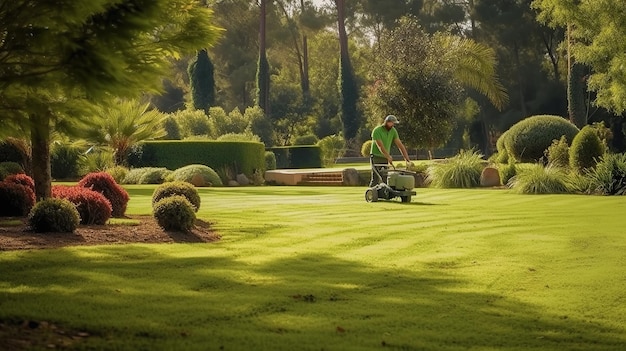 Jardineiro paisagista colocando grama para um novo gramado