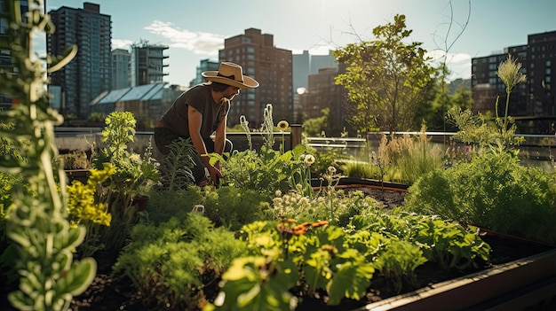 Jardineiros nativos cultivando plantas em um oásis na cobertura