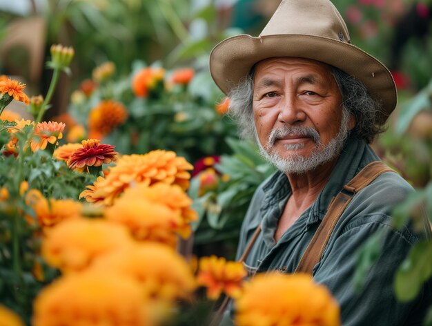 Jardiner entre las flores de colores