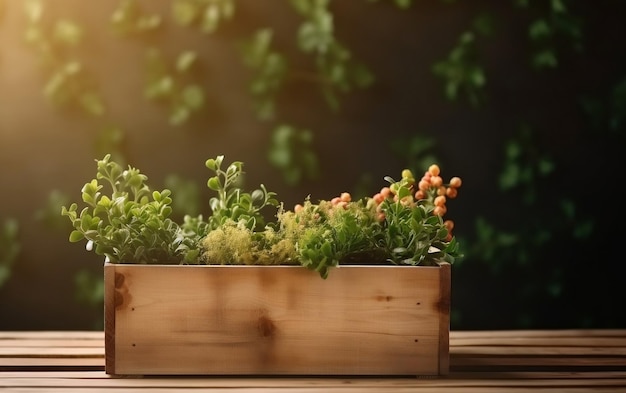 Una jardinera de madera con una jardinera encima