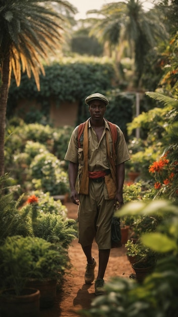 Jardinero africano cuidando un jardin botanico (Afrikanischer Garten, der einen botanischen Garten betreut)