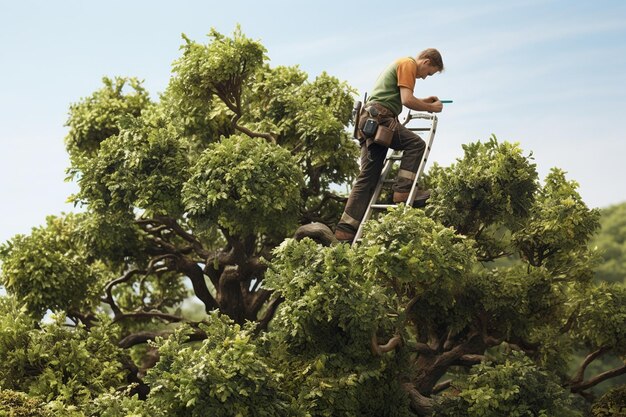 Foto jardinero podando un árbol ai generativo