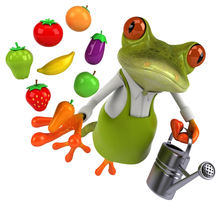 Foto jardinero de ranas divertidas - ilustración 3d