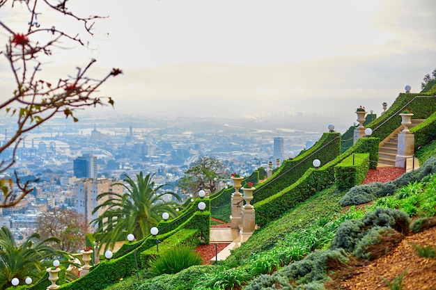 Jardines baha'i también las terrazas la fe baha'i los de haifa | Foto Premium