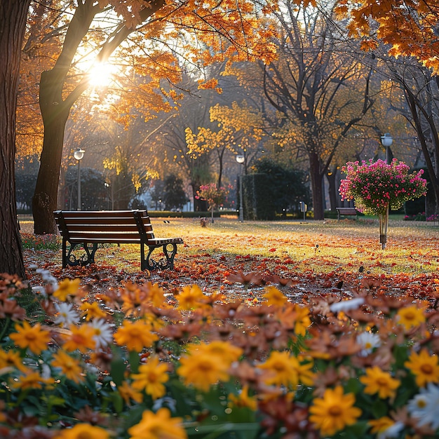 Jardines dorados Flores de otoño en el parque