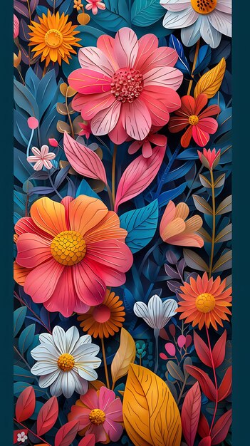 Jardines florales vibrantes hechos con papel texturizado y en capas Colección de decoración de fondo creativa