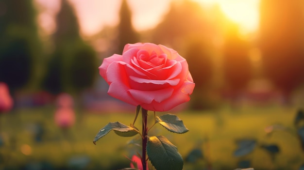 Jardines de rosas rosadas iluminados por el sol