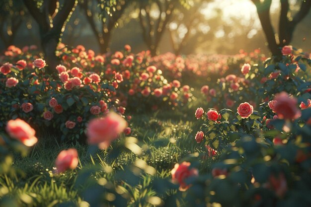 Foto jardines tranquilos con rosales perfumados