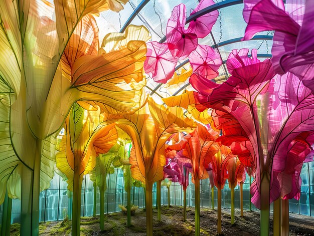 Jardins de flores biotecnológicas com flores projetadas cores vivas e cheiros diferentes de qualquer outra na Terra