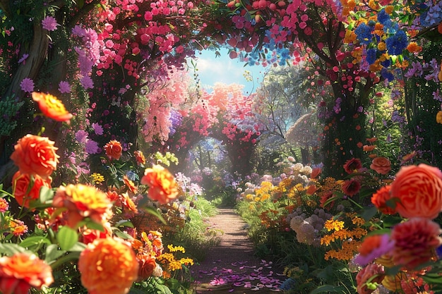 Foto jardins de flores encantadores rebentando de cores