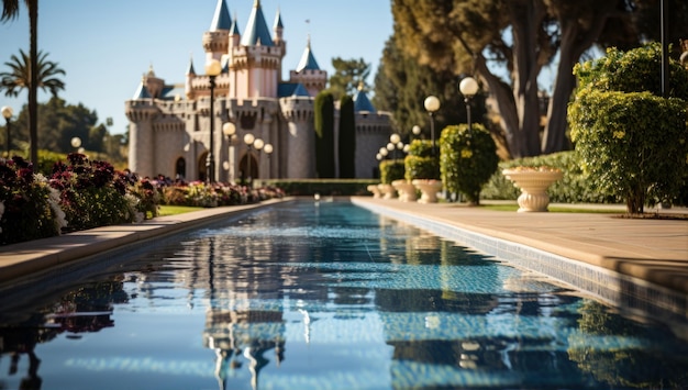 Foto jardins do castelo com piscina luz do dia