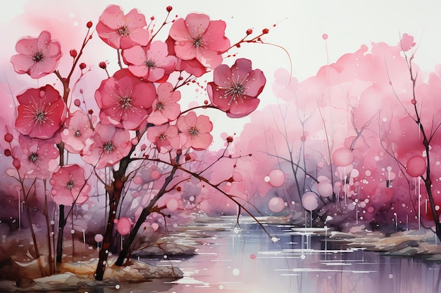 Jardins encantados aquarela textura em flor rosa estilo romântico