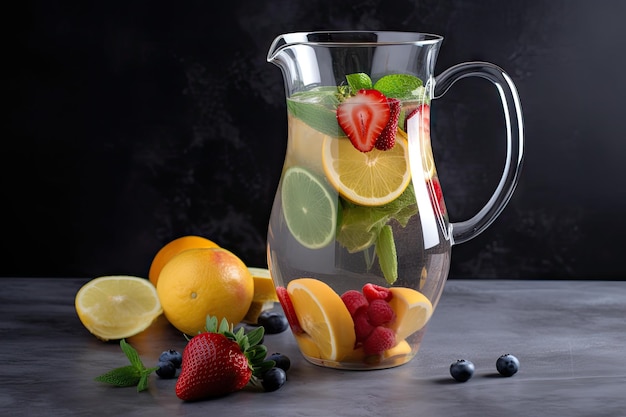 Una jarra de agua con infusión de frutas lista para servir y disfrutar creada con IA generativa