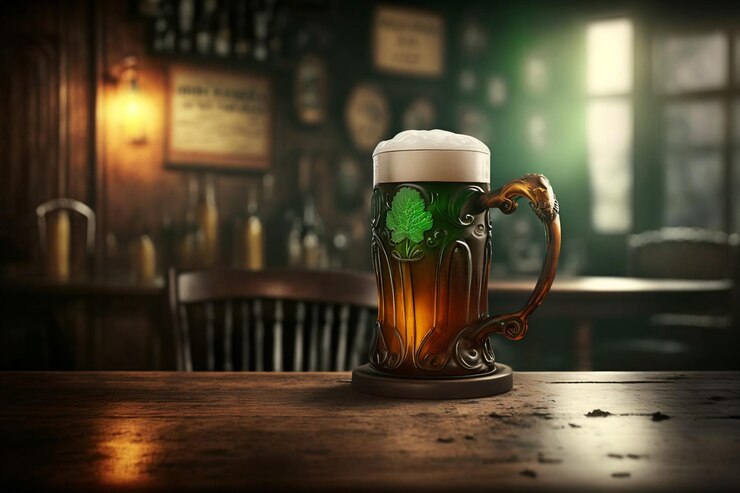 Jarra de cerveza de cerveza irlandesa verde en la mesa en el pub Concepto del día de San Patricio Ai generativo