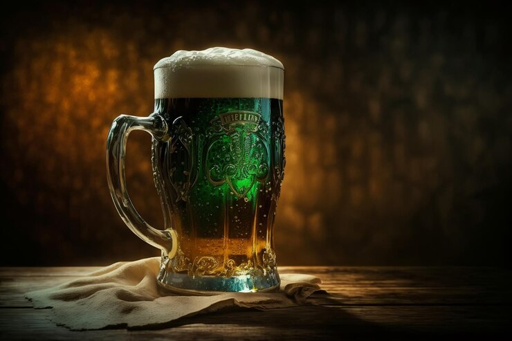 Jarra de cerveza de cerveza irlandesa verde en la mesa en el pub el día de San Patricio Ai generativo