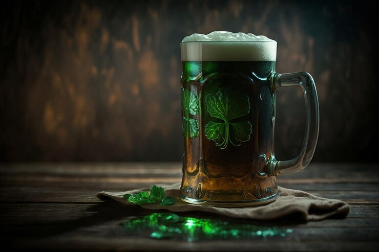 Jarra de cerveza de cerveza irlandesa verde en la mesa en el pub el día de San Patricio Ai generativo