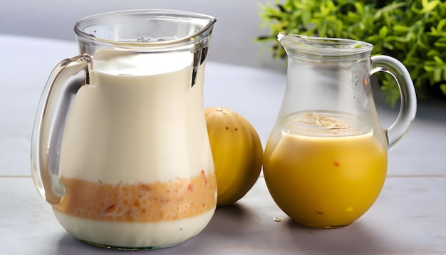 Una jarra de lassi refrescante una bebida a base de yogur perfecta para los calurosos días de verano
