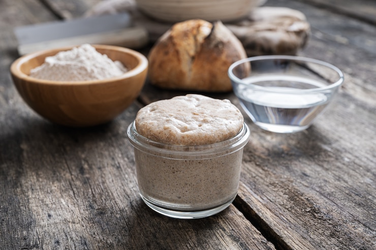 Foto jarra de levadura de masa fermentada