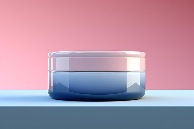 Jarro de creme cosmético em fundo azul e rosa renderização 3D