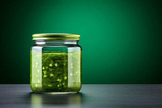 Foto jarro de vidro transparente com espaço para etiqueta de picles