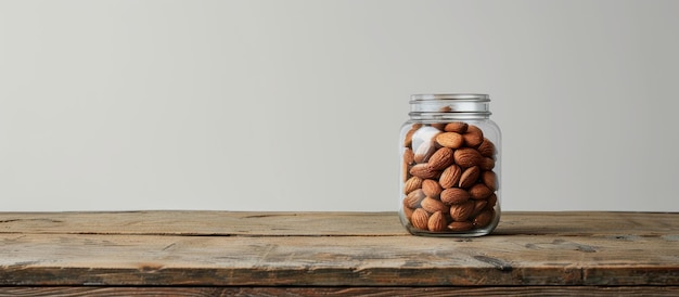 Jarro de nueces en una mesa de madera