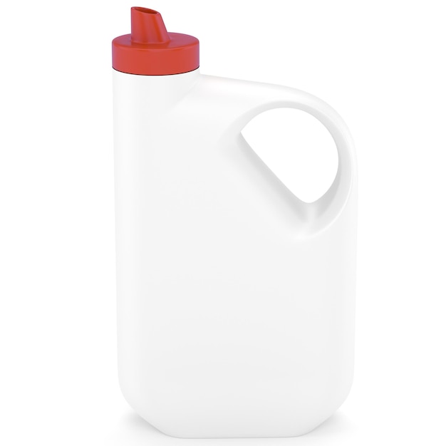 Jarro de plástico blanco con una tapa roja para almacenar líquido