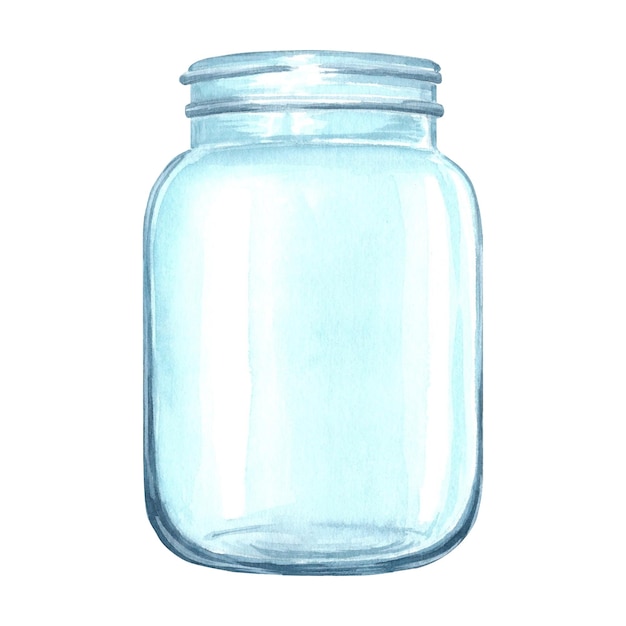 Jarro de vidrio vacío jarrón transparente para flores ilustración de acuarela dibujada a mano aislada