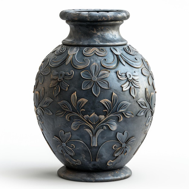 Un jarrón barroco de cerámica azul con diseños texturizados coloridos y elegantes AI generativa