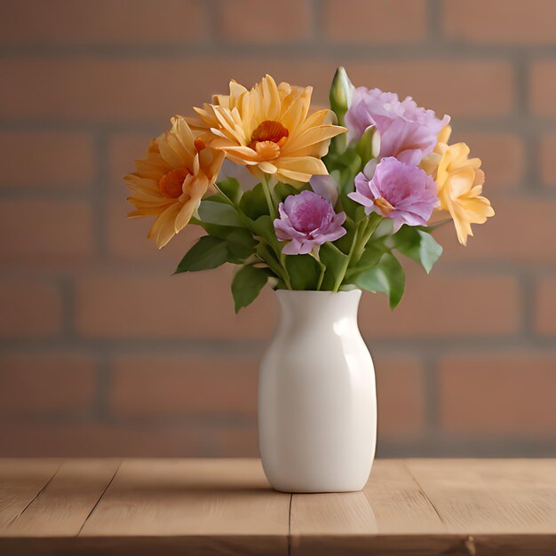 Foto un jarrón blanco con flores amarillas y rosas en él