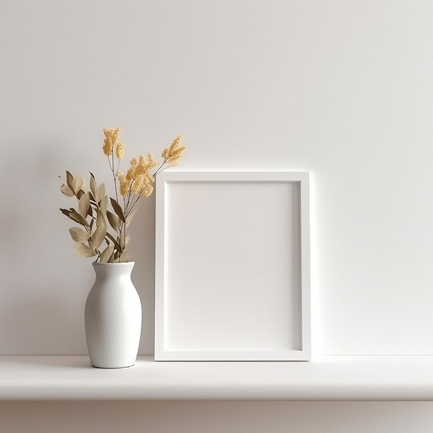 un jarrón blanco con flores y una imagen de una flor en él.