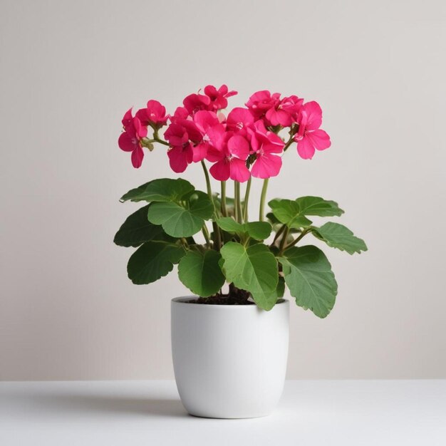 Foto un jarrón blanco con flores rosas y hojas verdes