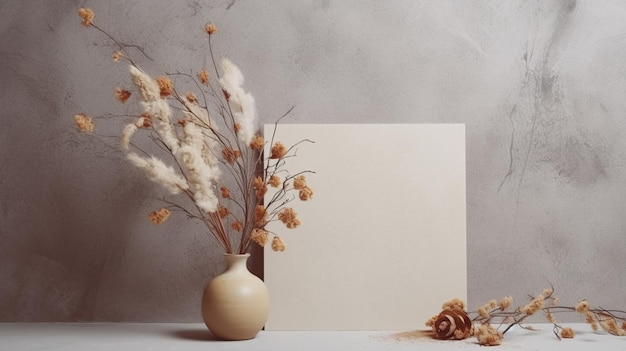 Un jarrón blanco con flores se sienta sobre una mesa.