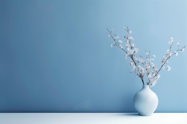 Foto un jarrón blanco con un fondo púrpura con algunas flores en él