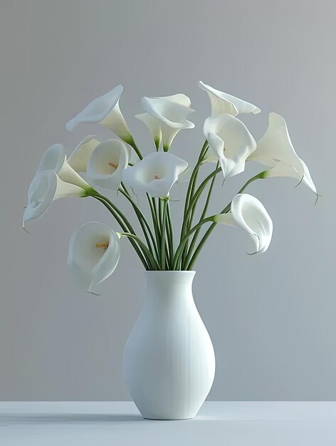 Un jarrón blanco lleno de flores blancas en la parte superior de una mesa