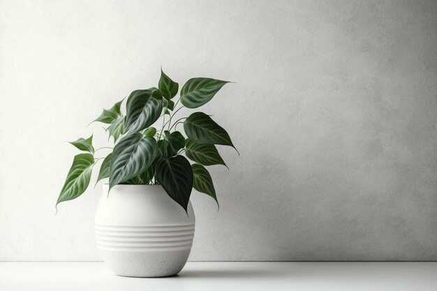 Foto un jarrón blanco con una planta verde en él.