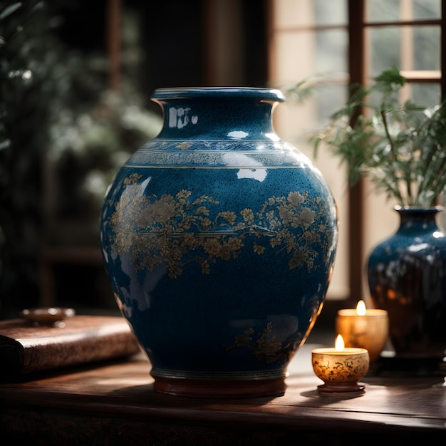 Jarrón de cerámica de la dinastía Song con iluminación en los bordes