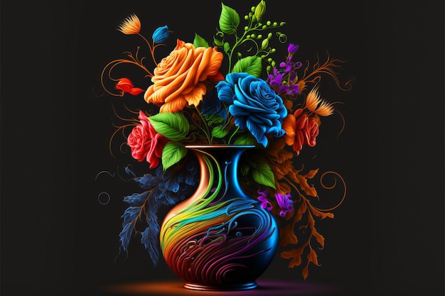 Un jarrón de colores con una flor de colores.
