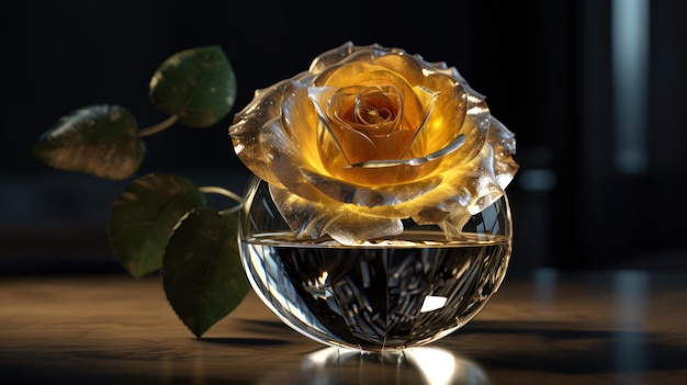 Un jarrón de cristal con una rosa dentro.