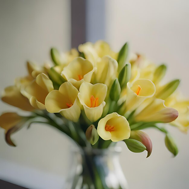 un jarrón de flores amarillas y blancas con la palabra tulipanes en la parte inferior