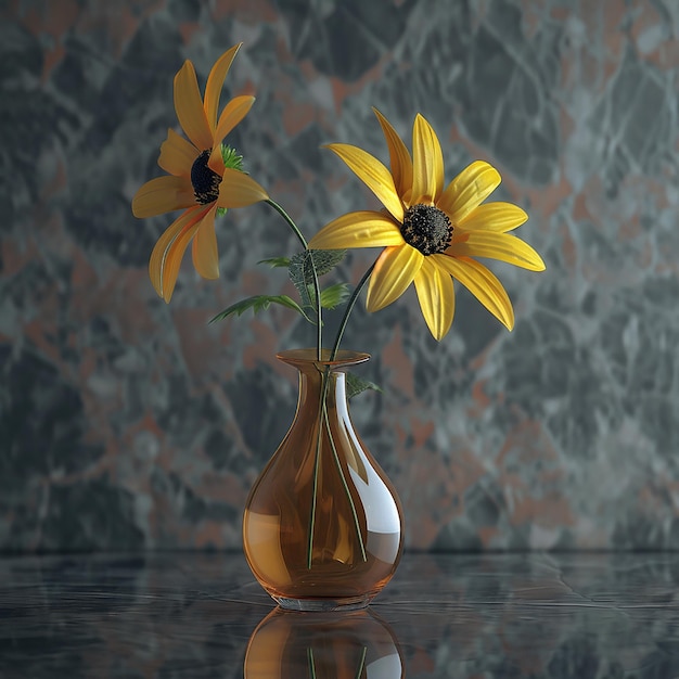 un jarrón con flores amarillas en él y la palabra calla en él