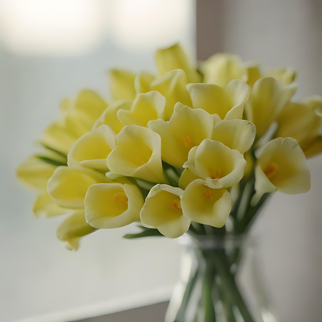 un jarrón de flores amarillas con las palabras "tulipes" en la parte inferior